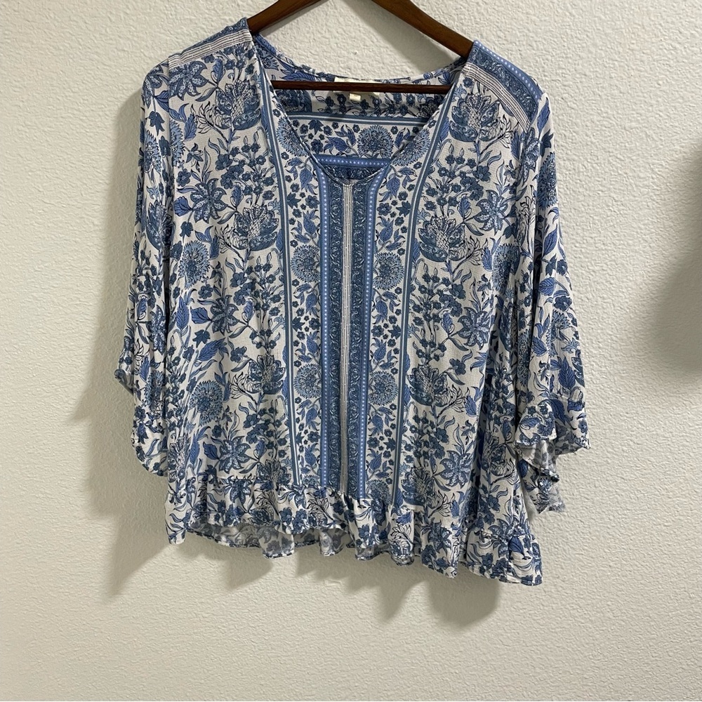 Cynthia Rowley Floral Blue and White Women's Top
